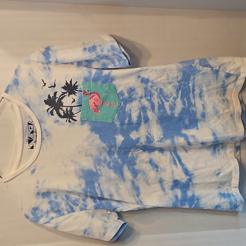 Young Mens Blue Tie-Dye Flamingo T-Shirt